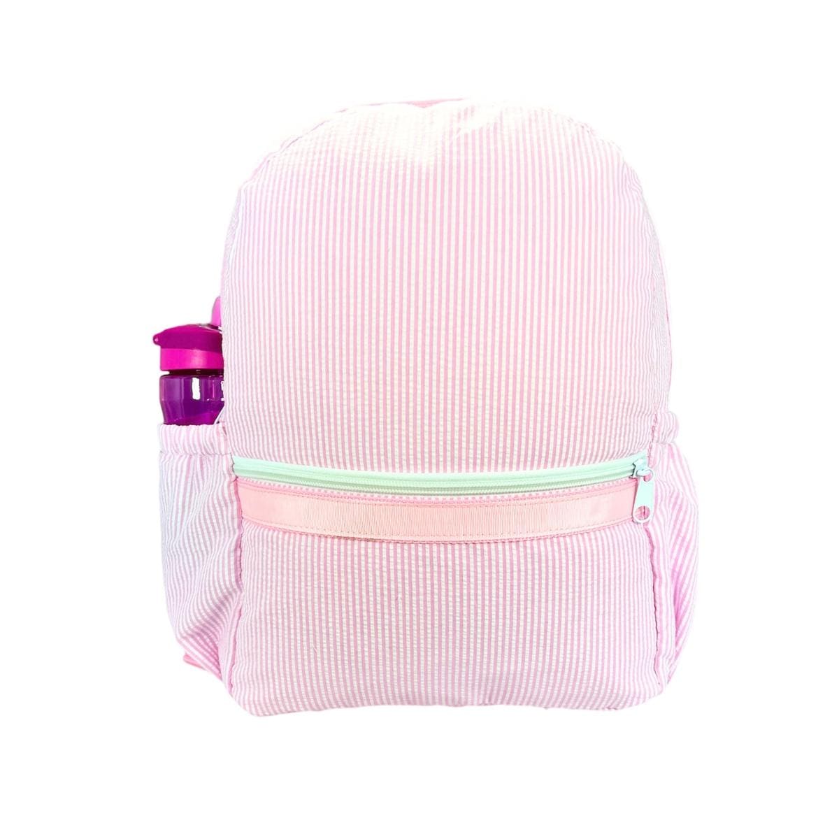 Pink Seersucker Medium Backpack w Pocket